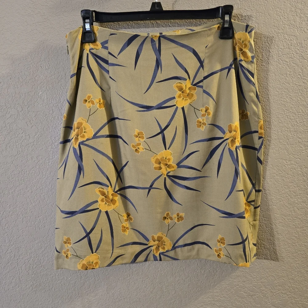Bamboo Traders Womens Vintage Green Floral Silk Skirt Size 12